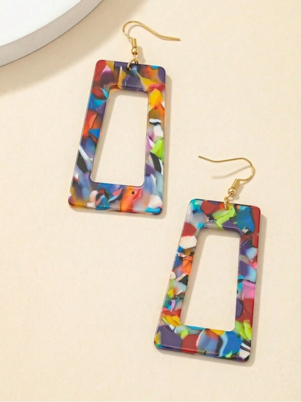 Multicolor Resin Rectangle Drop Earrings
